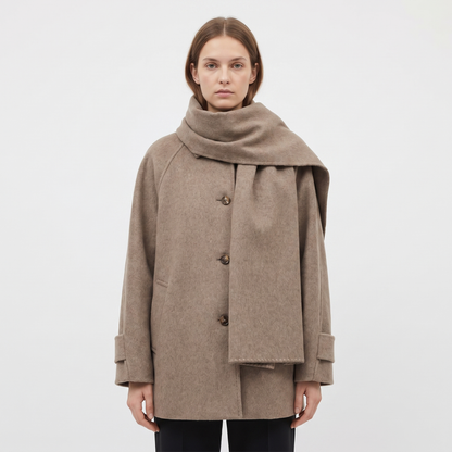 Women's Wool Blend Oversized Collarless Jacket Scarf Set Boxy Short Coat Edenforth