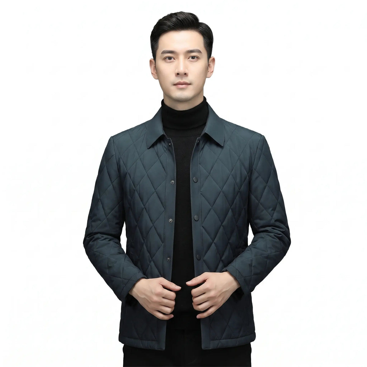 Men's Diamond Quilted Jacket Snap Button Collared Slim-Fit Padded Coat Edenforth