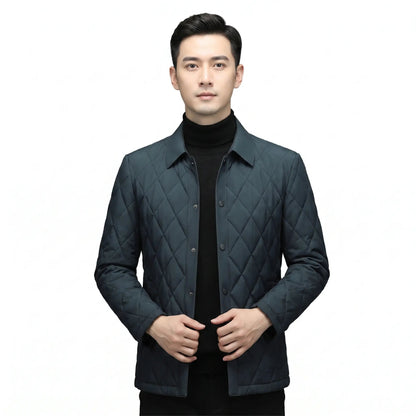 Men's Diamond Quilted Jacket Snap Button Collared Slim-Fit Padded Coat Edenforth