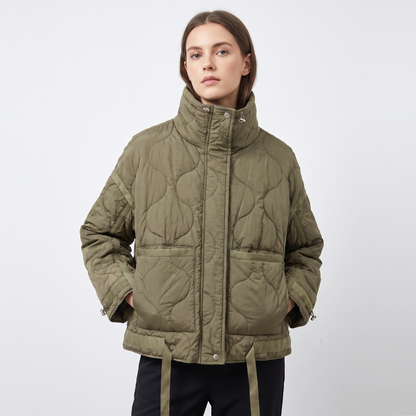Women's Onion Quilted Jacket Oversized Stand Collar Zip-Up Padded Coat Edenforth