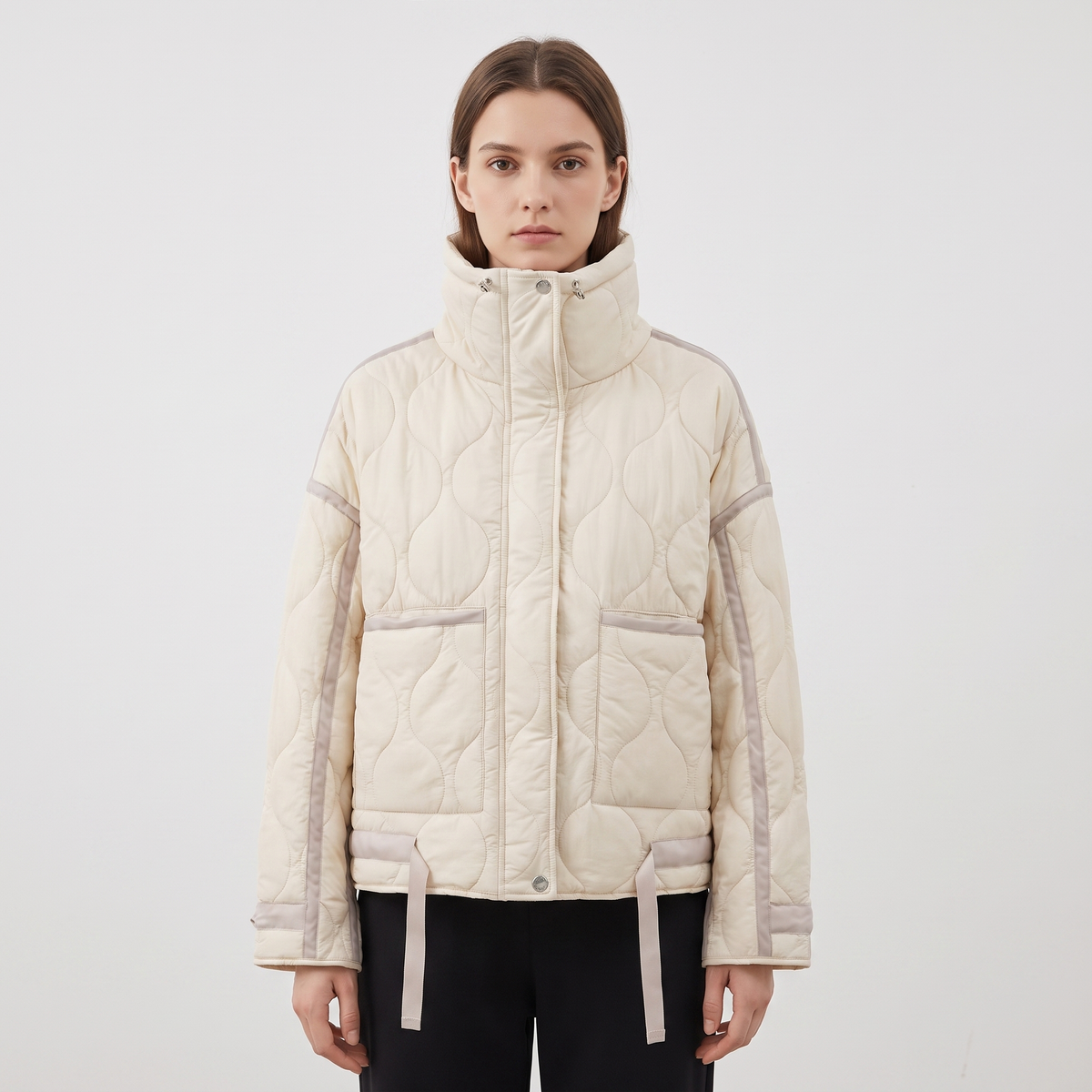 Women's Onion Quilted Jacket Oversized Stand Collar Zip-Up Padded Coat Edenforth