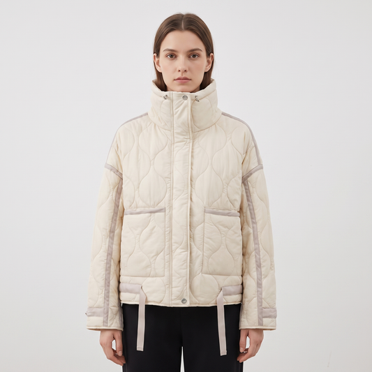 Women's Onion Quilted Jacket Oversized Stand Collar Zip-Up Padded Coat Edenforth
