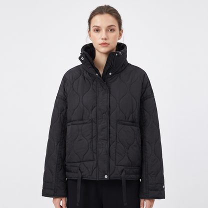 Women's Onion Quilted Jacket Oversized Stand Collar Zip-Up Padded Coat Edenforth