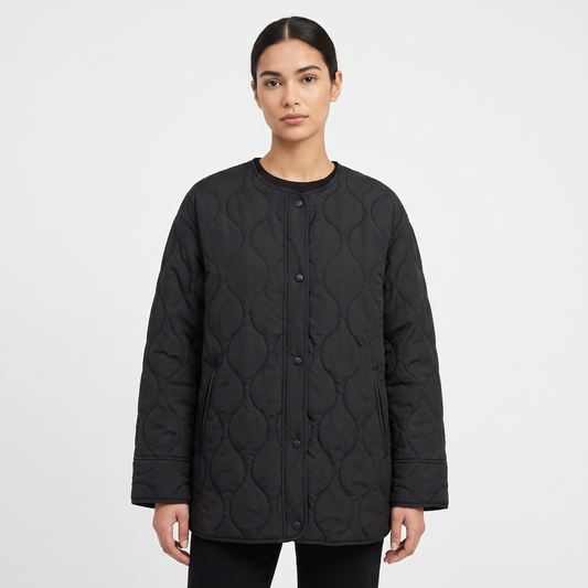 Women's Oversized Onion Quilted Jacket Collarless Snap Button Padded Coat Edenforth