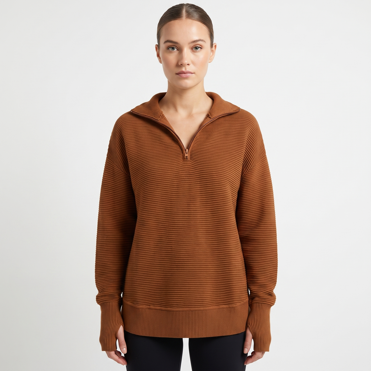 Women's Half-Zip Ribbed Knit Pullover Oversized Polo Neck Sweater Top Edenforth