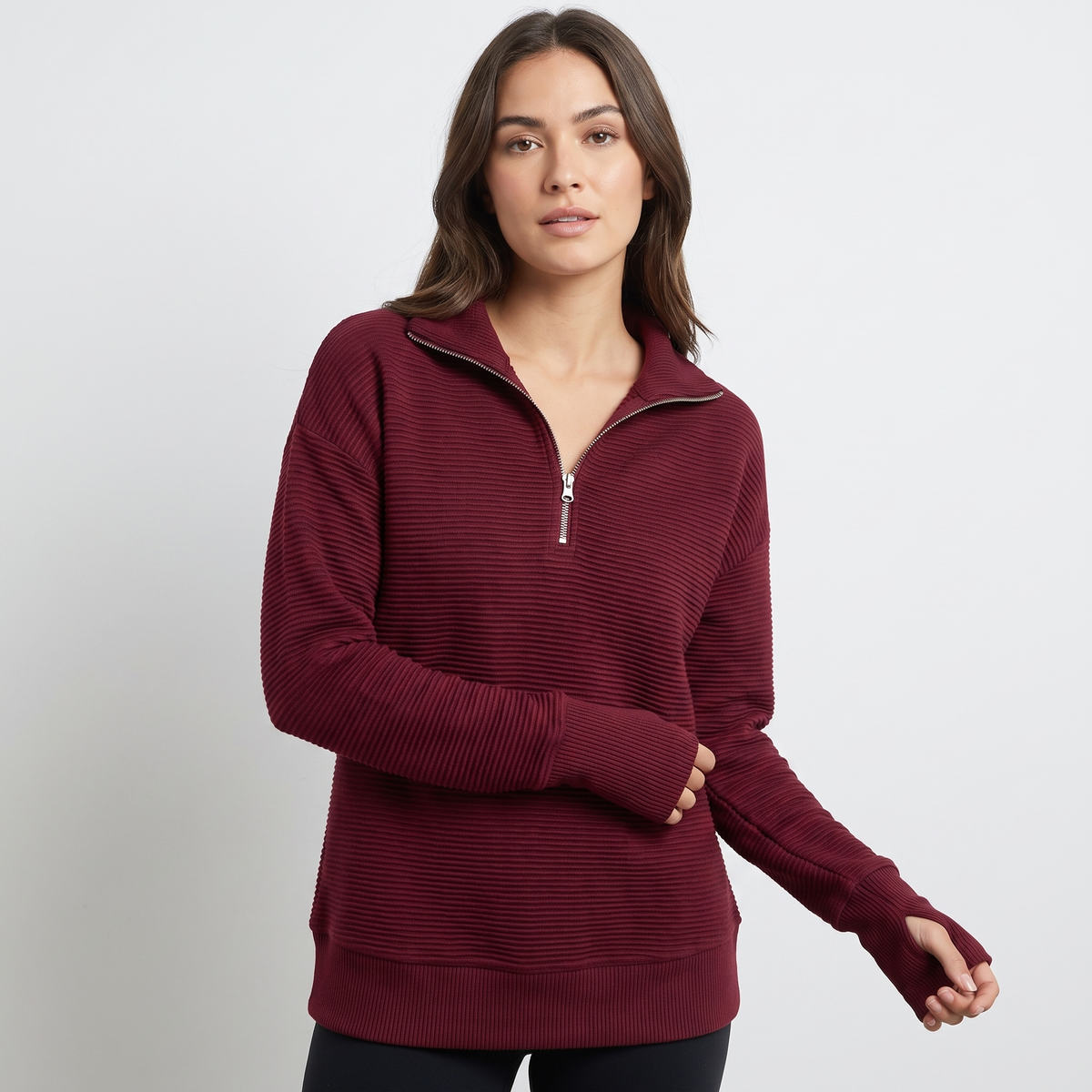 Women's Half-Zip Ribbed Knit Pullover Oversized Polo Neck Sweater Top Edenforth
