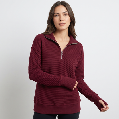 Women's Half-Zip Ribbed Knit Pullover Oversized Polo Neck Sweater Top Edenforth