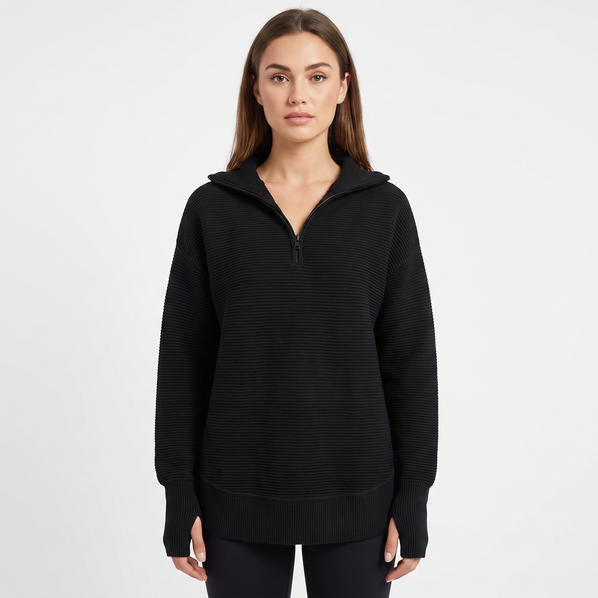 Women's Half-Zip Ribbed Knit Pullover Oversized Polo Neck Sweater Top Edenforth
