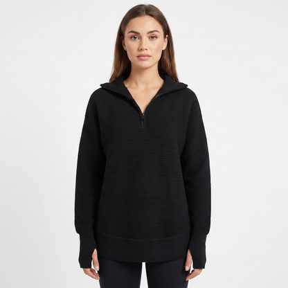 Women's Half-Zip Ribbed Knit Pullover Oversized Polo Neck Sweater Top Edenforth