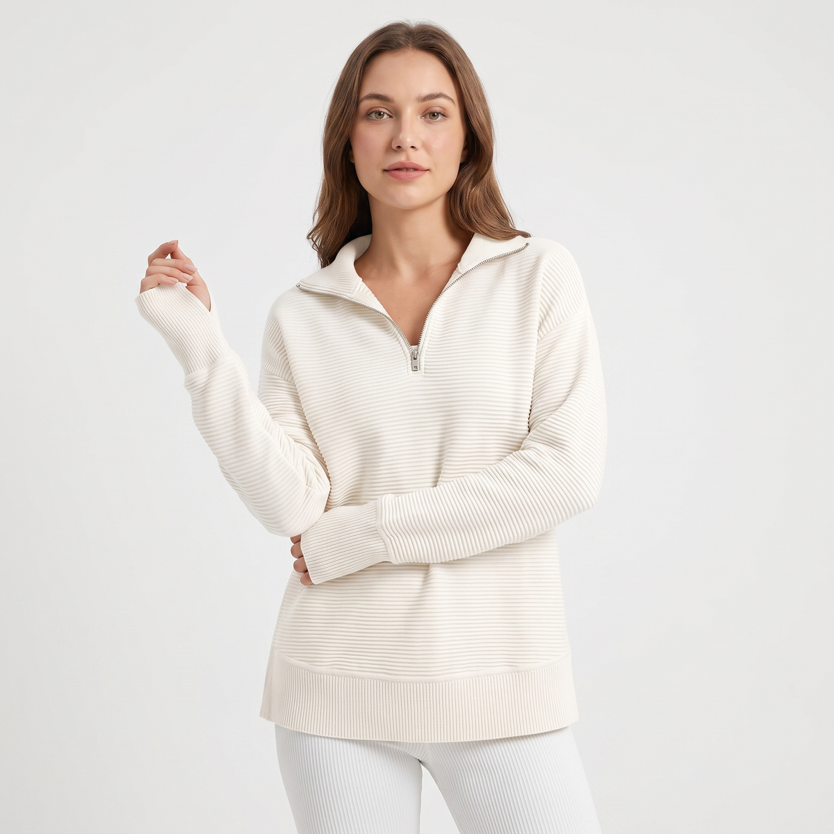 Women's Half-Zip Ribbed Knit Pullover Oversized Polo Neck Sweater Top Edenforth