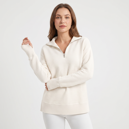 Women's Half-Zip Ribbed Knit Pullover Oversized Polo Neck Sweater Top Edenforth