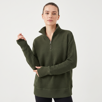 Women's Half-Zip Ribbed Knit Pullover Oversized Polo Neck Sweater Top Edenforth
