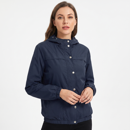 Women's Snap Button Windbreaker Jacket Stand Collar Zip-Up Lightweight Coat Edenforth