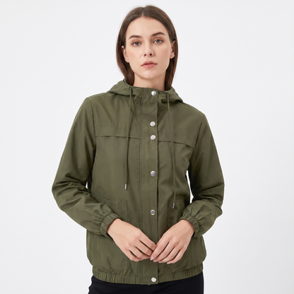Women's Snap Button Windbreaker Jacket Stand Collar Zip-Up Lightweight Coat Edenforth