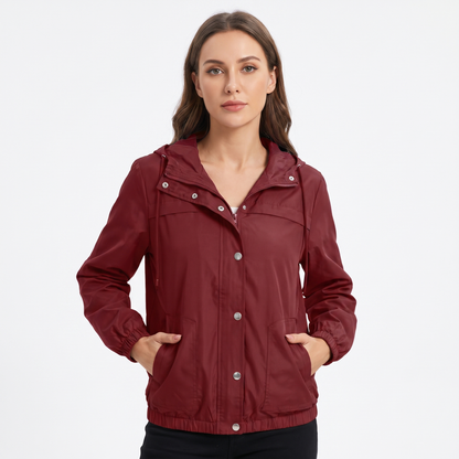 Women's Snap Button Windbreaker Jacket Stand Collar Zip-Up Lightweight Coat Edenforth