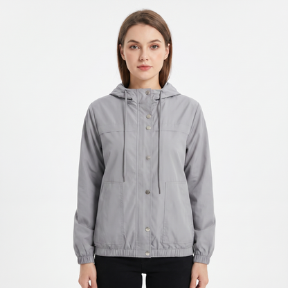 Women's Snap Button Windbreaker Jacket Stand Collar Zip-Up Lightweight Coat Edenforth
