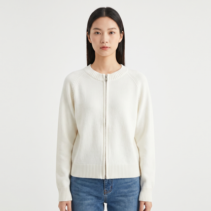 Women's Zip-Up Knit Cardigan Crew-Neck Relaxed-Fit Long-Sleeve Jacket Edenforth