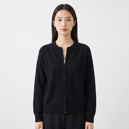 Women's Zip-Up Knit Cardigan Crew-Neck Relaxed-Fit Long-Sleeve Jacket Edenforth