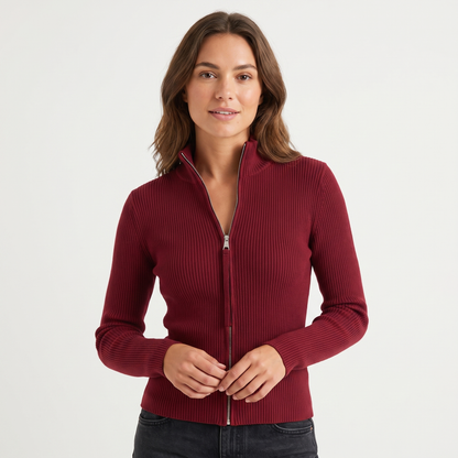 Women's Ribbed Zip-Up Fitted Knit Turtleneck Long-Sleeve Stretch Top Edenforth