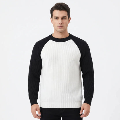 Men's Contrast Raglan Sleeve Ribbed Knit Sweater Crew-Neck Pullover Top Edenforth