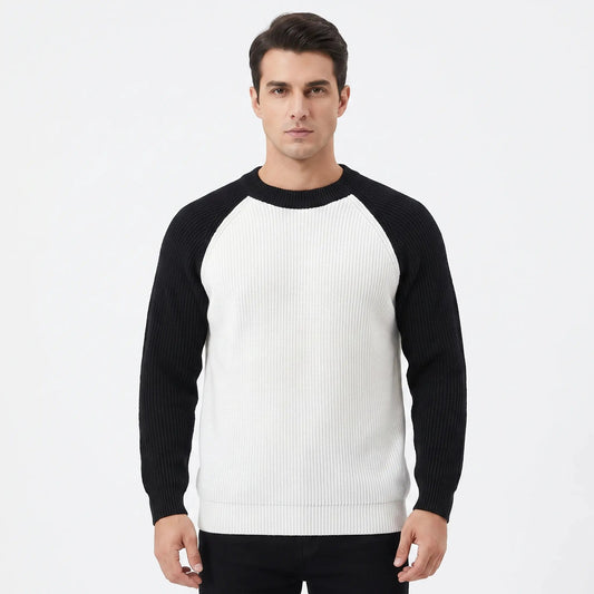 Men's Contrast Raglan Sleeve Ribbed Knit Sweater Crew-Neck Pullover Top Edenforth