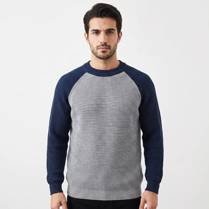 Men's Contrast Raglan Sleeve Ribbed Knit Sweater Crew-Neck Pullover Top Edenforth