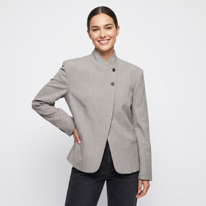 Women's Asymmetric Button Blazer Stand Collar Fitted Work Jacket Outerwear Edenforth