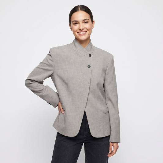 Women's Asymmetric Button Blazer Stand Collar Fitted Work Jacket Outerwear Edenforth