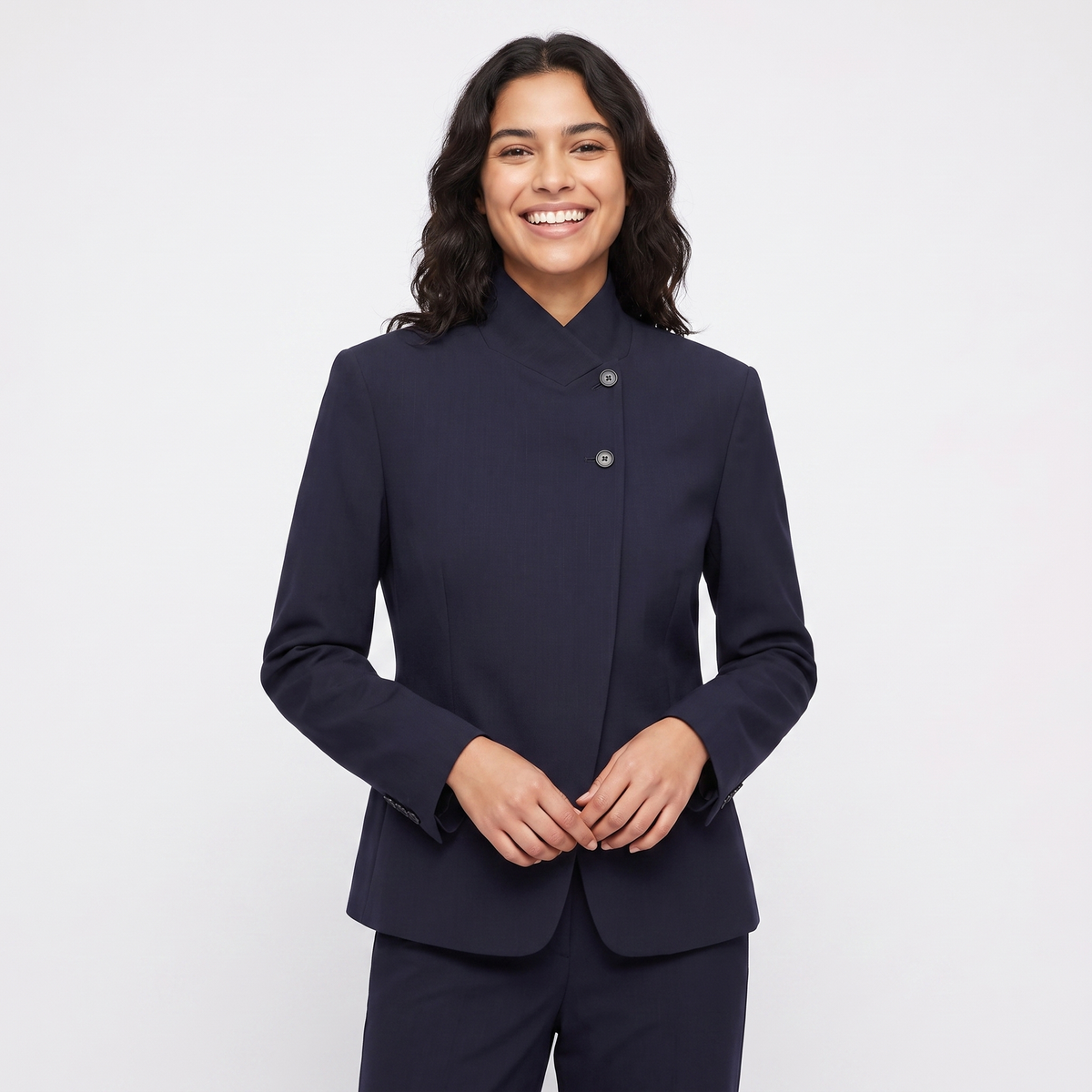 Women's Asymmetric Button Blazer Stand Collar Fitted Work Jacket Outerwear Edenforth