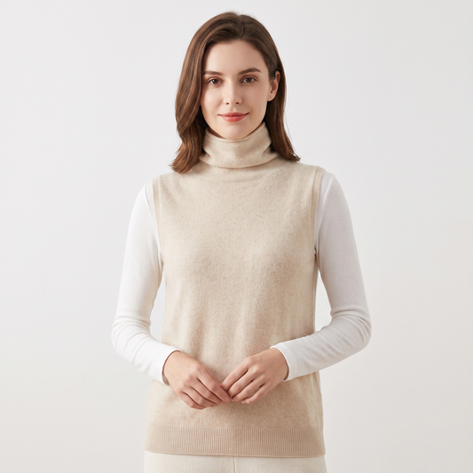 Women's Sleeveless Turtleneck Knit Vest Cashmere Feel Soft Layering Top Edenforth