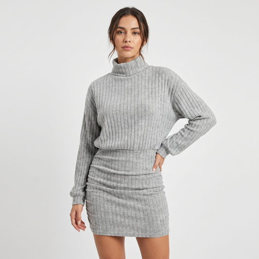Women's Ribbed Knit Turtleneck Mini Long-Sleeve Bodycon Sweater Dress Edenforth