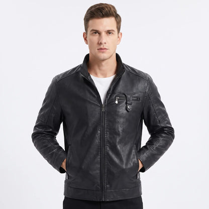 Men's Faux Leather Jacket Sherpa Fleece Lined Stand Collar Zip-Up Coat Edenforth