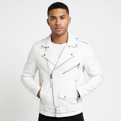 Men's Leather Biker Fall Jacket Slim-Fit Moto Style with Silver Hardware Edenforth