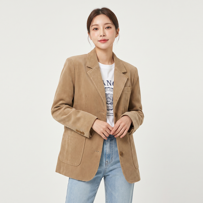 Women's Corduroy Blazer Relaxed-Fit Notch Lapel Tailored Jacket Edenforth
