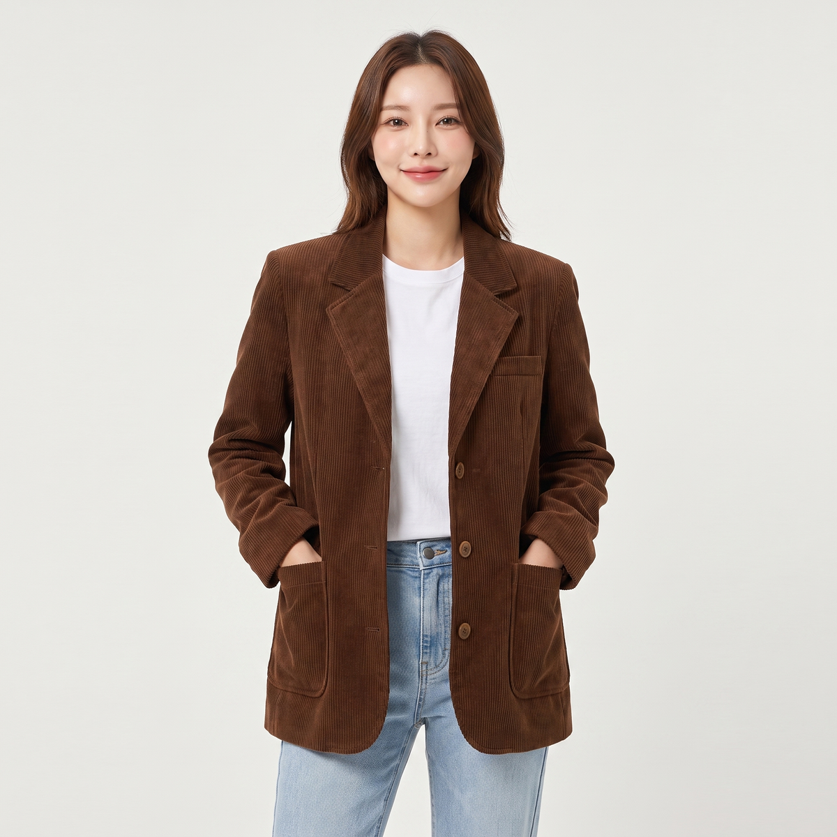 Women's Corduroy Blazer Relaxed-Fit Notch Lapel Tailored Jacket Edenforth
