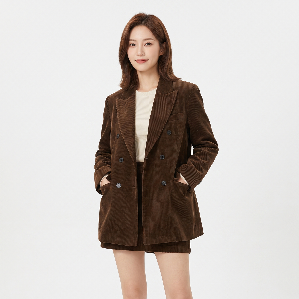 Women's Corduroy Double-Breasted Blazer Oversized Longline Tailored Jacket Edenforth