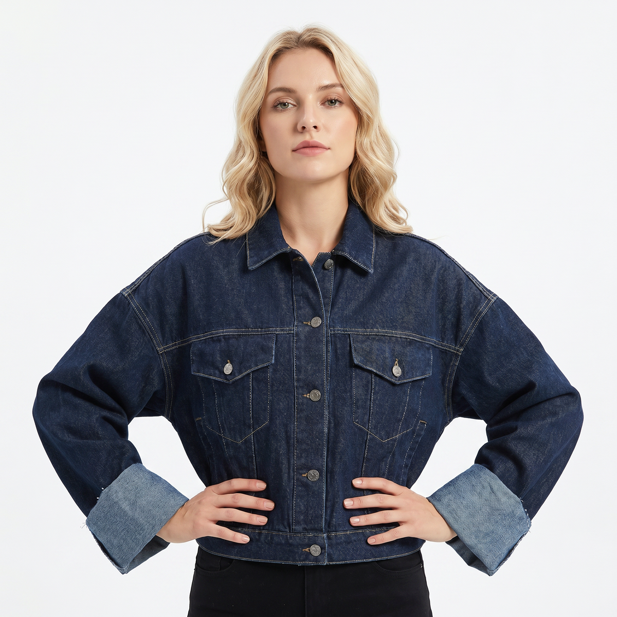 Women's Denim Jacket and Wide-Leg Jeans Fall Set Cropped Two-Piece Outfit Edenforth