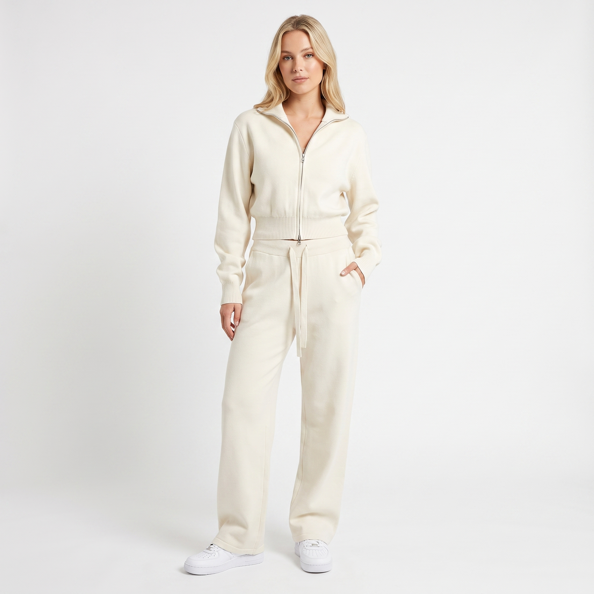 Women's Knit Two-Piece Set Zip-Up Jacket Wide-Leg Winter Pants Loungewear Edenforth