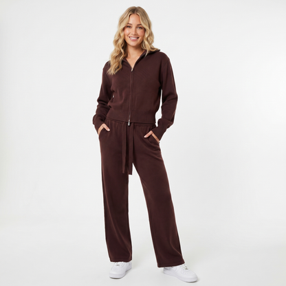 Women's Knit Two-Piece Set Zip-Up Jacket Wide-Leg Winter Pants Loungewear Edenforth