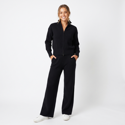 Women's Knit Two-Piece Set Zip-Up Jacket Wide-Leg Winter Pants Loungewear Edenforth