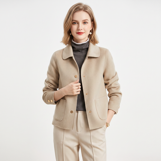 Women's Cropped Wool Blend Jacket Button-Front Notched Lapel Winter Coat Edenforth