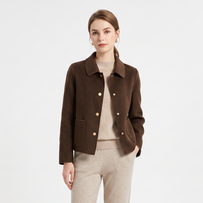 Women's Cropped Wool Blend Jacket Button-Front Notched Lapel Winter Coat Edenforth