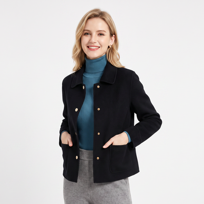 Women's Cropped Wool Blend Jacket Button-Front Notched Lapel Winter Coat Edenforth