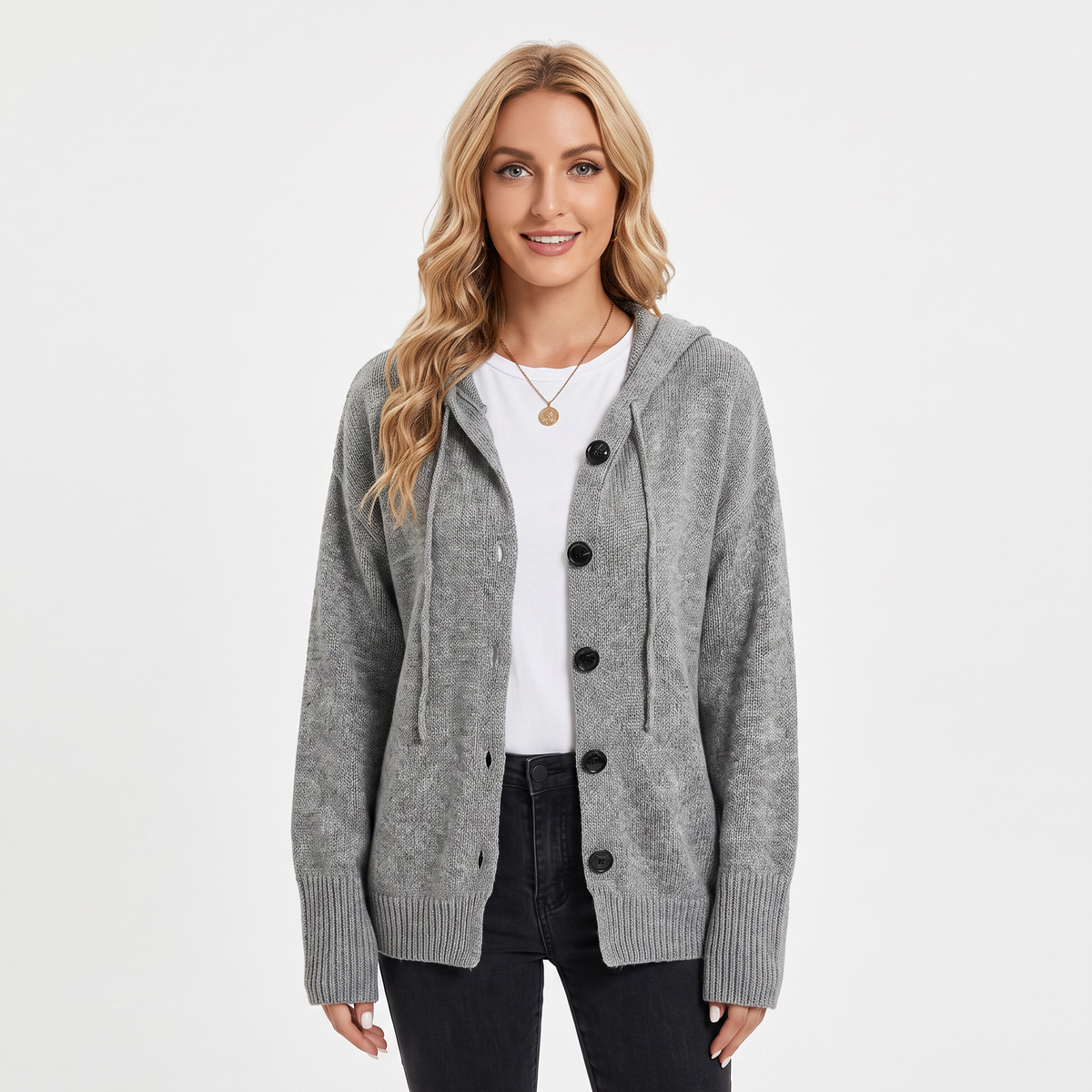 Women's Hooded Cardigan Chunky Knit Button-Front Sweater Winter Coat Edenforth