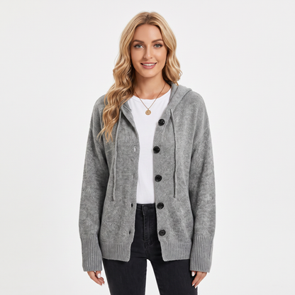 Women's Hooded Cardigan Chunky Knit Button-Front Sweater Winter Coat Edenforth
