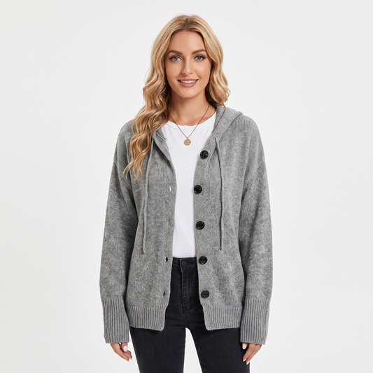 Women's Hooded Cardigan Chunky Knit Button-Front Sweater Winter Coat Edenforth