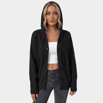 Women's Hooded Cardigan Chunky Knit Button-Front Sweater Winter Coat Edenforth