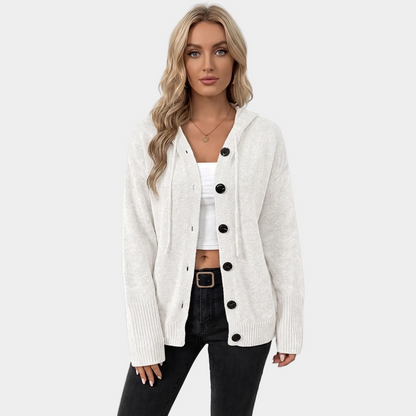 Women's Hooded Cardigan Chunky Knit Button-Front Sweater Winter Coat Edenforth