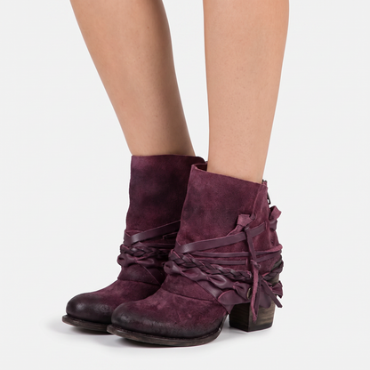 Women's Ankle Winter Boots Braided Strap Block Heel Vintage Leather Booties Edenforth