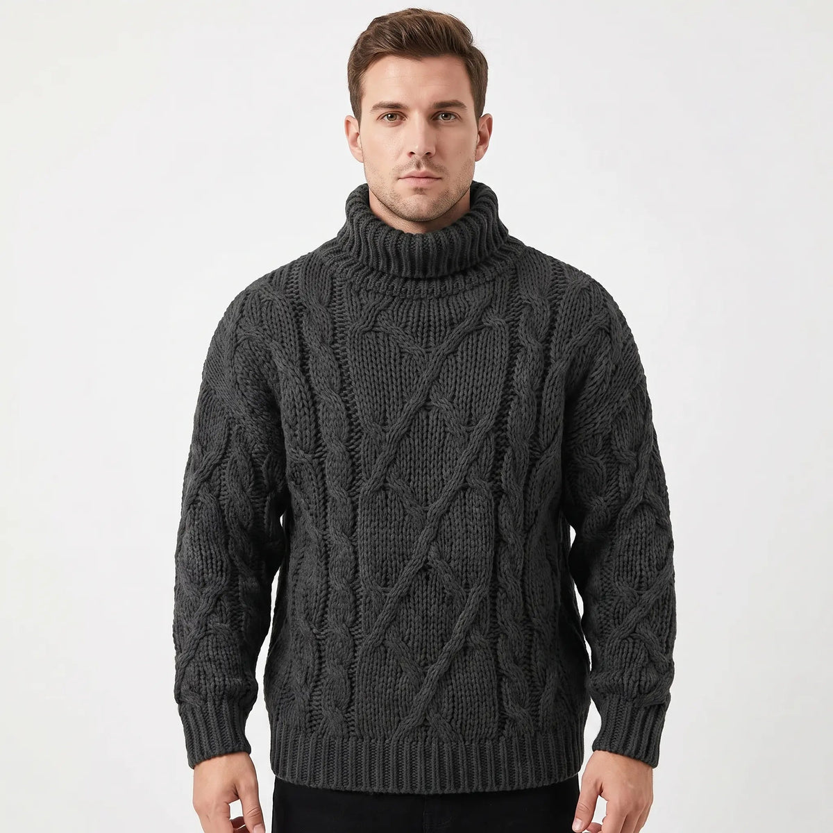 Men's Cable Knit Turtleneck Winter Sweater Chunky Oversized Pullover Edenforth